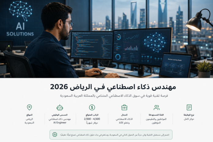 مهندس ذكاء اصطناعي في الرياض يعمل على تطوير نماذج تعلم آلي مهندس ذكاء اصطناعي في الرياض يعمل على تطوير نماذج الذكاء الاصطناعي ولوحات تحليل البيانات